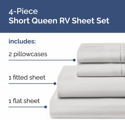 Short Queen Size 4-Piece Sheet Set by Oeko-Tex | Soft, Breathable & Cooling Bed Sheets with Deep Pockets - French Grey
