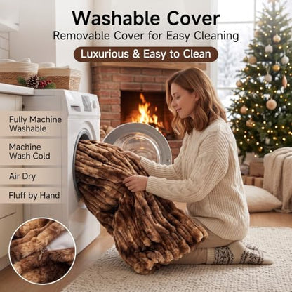 Brown Faux Fur Body Pillow 20x54 inch Plush Long Adjustable Support Pillow