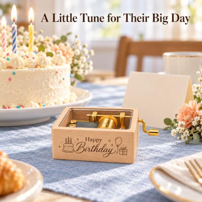 Happy Birthday Music Box - Mini Beech Wood Hand Crank Gift