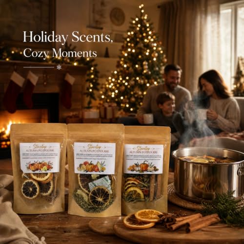 3 Pack Fall Simmer Potpourri Bags with Dried Fruits & Spices - Autumn Pumpkin Scented