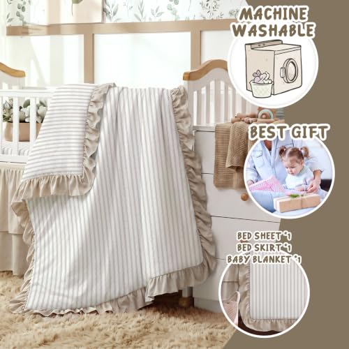 3-Piece Baby Crib Bedding Set with Ruffle Comforter and Fitted Sheet