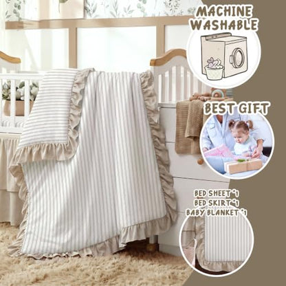 3-Piece Baby Crib Bedding Set with Ruffle Comforter and Fitted Sheet