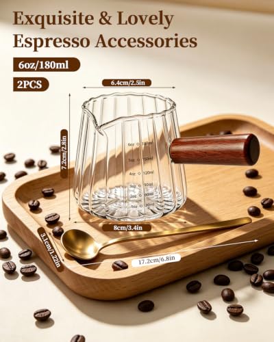 2-Piece Espresso Cup Set with Gold Spoons, 6 oz Glass Coffee Cups
