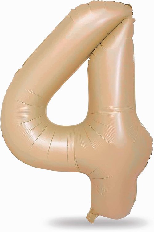 Balloon Number 4 - 40 Inch Self-Inflating Brown Foil Balloon | Giant Apricot 4 for Birthday Celebrations