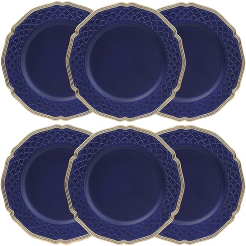 Royal Blue Charger Plates with Beaded Rims - Set of 6 Plastic Dinner Protectors