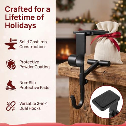 Black 3-Pack Adjustable Garland & Stocking Mantle Hangers - Holds Up to 20 Lbs