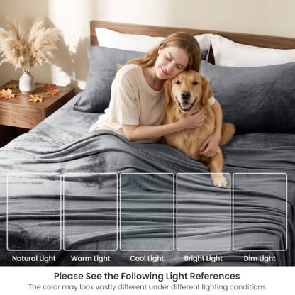 Love's Cabin Flannel Sheets Set Queen Grey 4 Pieces Deep Pocket
