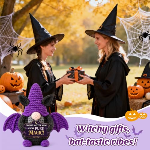 Witchy Gift for Women Halloween Boo Basket Stuffers Crochet Bat Gnome - Dark Aesthetic Decor