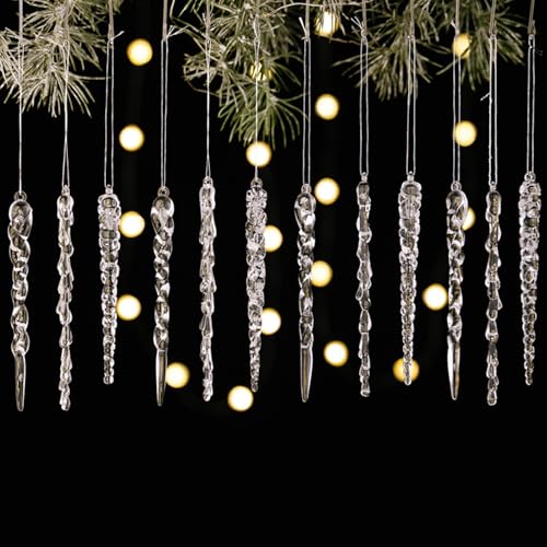Kiddale 24pcs Clear Acrylic Icicle Christmas Tree Ornaments - 5"