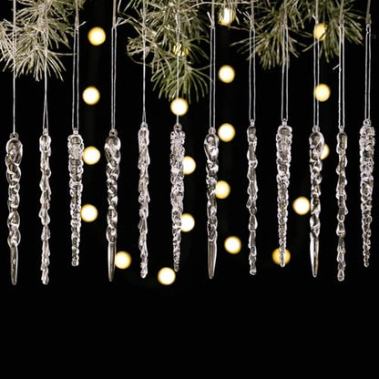 Kiddale 24pcs Clear Acrylic Icicle Christmas Tree Ornaments - 5"