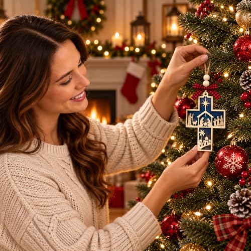 Christian Nativity Cross Ornament for Christmas Tree & Car Decor