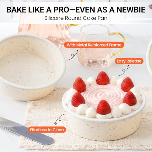 Mini Cake Pans 4 Inch Silicone with Metal Reinforced Frame 4 Pack Cream
