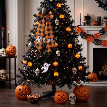 Halloween Wreath Sash for Wreath Orange Buffalo Plaid Ghost Decor Style2