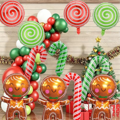 Christmas Balloons Set with Gingerbread Man & Candy Cane - Brown Variation