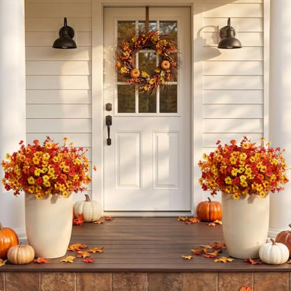 Artificial Fall Flowers Set Sunset Orange - 24 Bundles for Outdoor & Garden Decor