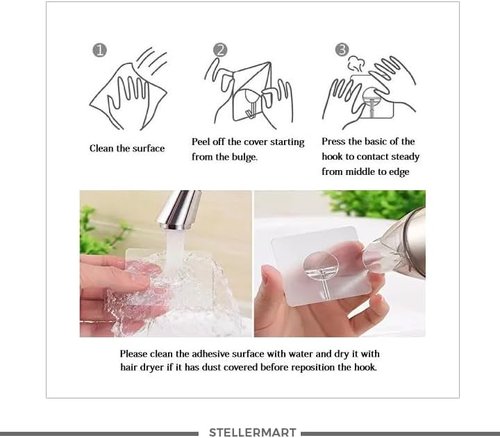 Easenest Heavy-Duty Adhesive Wall Hooks - 12 Pack Nail-Free Sticky Hangers for Bathroom & Kitchen