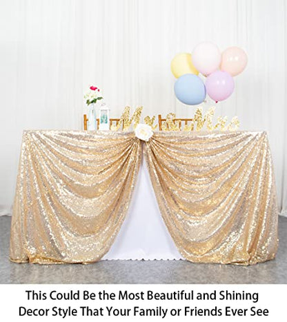 Sequin Tablecloth 90x132 Inch Light Gold Rectangular Glitter Wedding Cover