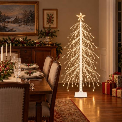 5FT Lighted Christmas Birch Tree - White Weeping Spruce with 560 LED Warm White Lights