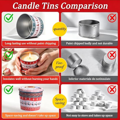 8 Pack Christmas Candle Jars - Empty Tin Gift Boxes for Candle Making & Gifts
