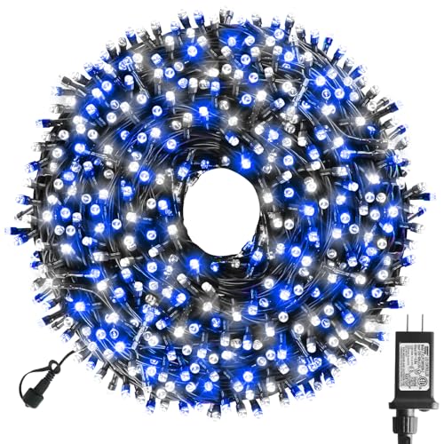 Blue White 105ft LED Christmas String Lights, 300 Bulbs, Indoor Outdoor