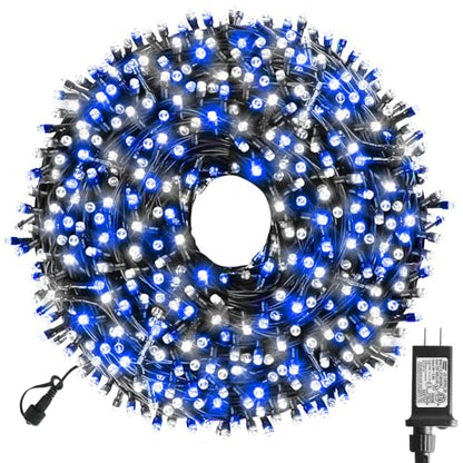 Blue White 105ft LED Christmas String Lights, 300 Bulbs, Indoor Outdoor