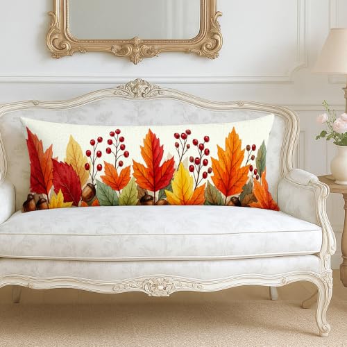 Colorful Autumn Leaves Body Pillow Cover 20x54 Inch Velvet Fall Decor