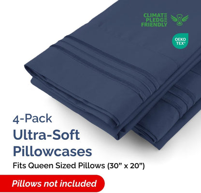 Queen Pillow Cases by [Brand Name] - Ultra Soft Hotel Quality Covers | Comfy, Wrinkle-Free, Navy Blue - Set of 4