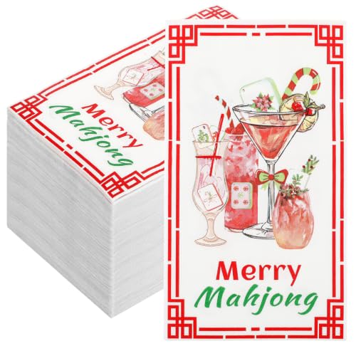 Christmas Mahjong Cocktail Napkins - Disposable Party Paper Set, 150 Pieces