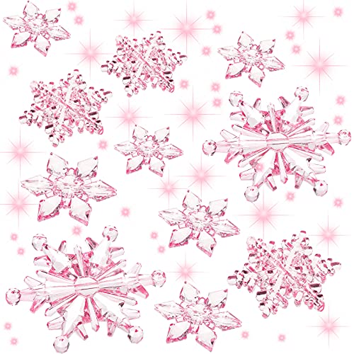Christmas Snowflake Ornaments Set - Clear Light Pink Acrylic DIY Decoration, 35 Pieces