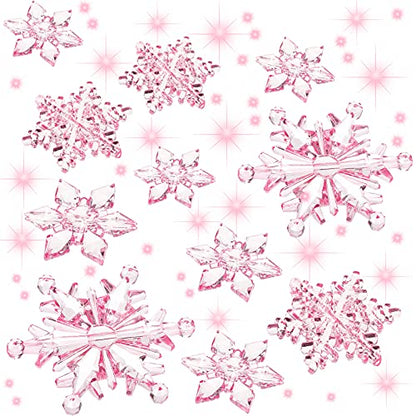 Christmas Snowflake Ornaments Set - Clear Light Pink Acrylic DIY Decoration, 35 Pieces