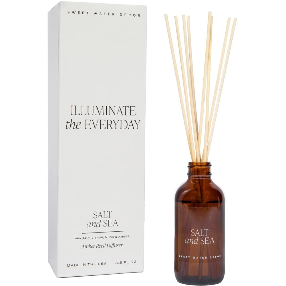 Sweet Water Decor Salt + Sea Amber Reed Diffuser Set | Sea Salt, Citrus, Musk, Amber Summer Scented Reed Diffusers for Home | Air Freshener | Aromatherapy | Housewarming Gift