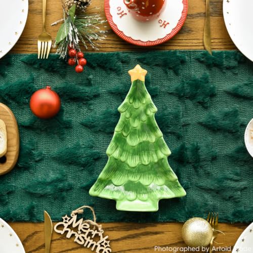 Christmas Tree Table Runner Green 13x120 Inch Faux Fur Holiday Decor