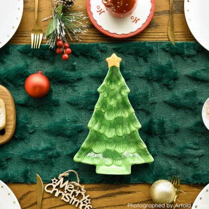 Christmas Tree Table Runner Green 13x120 Inch Faux Fur Holiday Decor