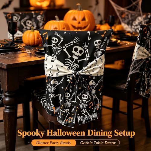 Halloween Skeleton Chair Cover with Bow Tie - Bat-2 Variation