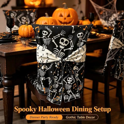 Halloween Skeleton Chair Cover with Bow Tie - Bat-2 Variation