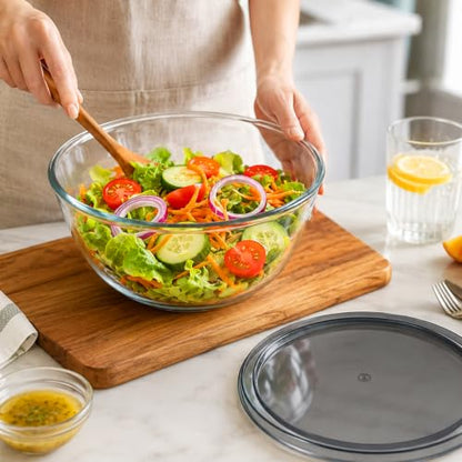 Large Glass Mixing Bowl with Lid - 4.7 Quart for Baking & Kitchen prep