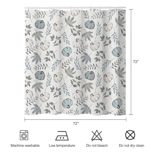 Blue White Pumpkin Shower Curtain - Fall Farmhouse Bathroom Decor 72x72 Inch with Hooks