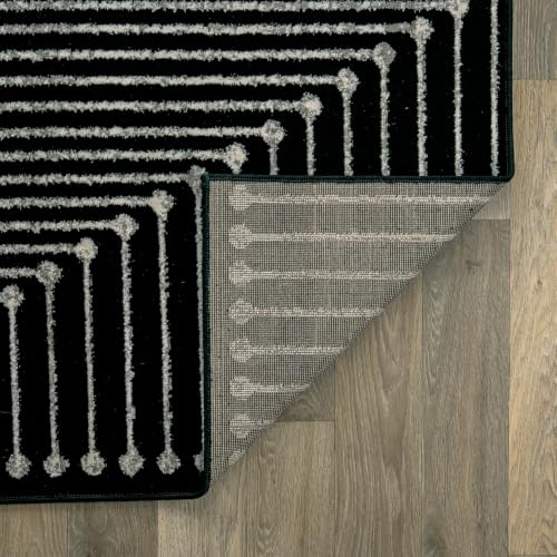 Bohemian Stripe Runner Rug 2'3" x 8' Black - Durable Non-Toxic Floor Covering
