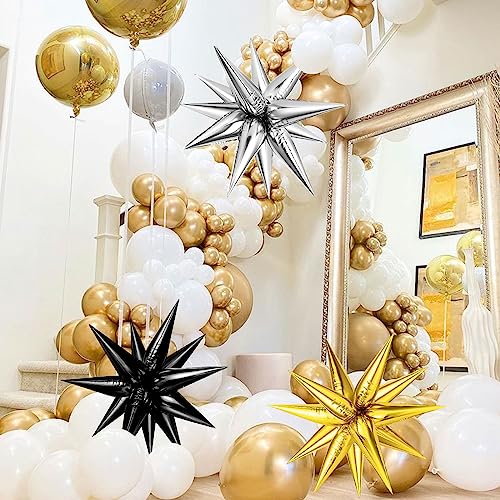 Black Gold Silver Foil Star Balloons Set - Conical Explosion Party Decor - Variation of THIS listing