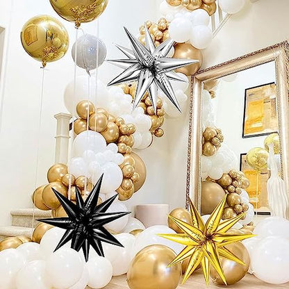 Black Gold Silver Foil Star Balloons Set - Conical Explosion Party Decor - Variation of THIS listing