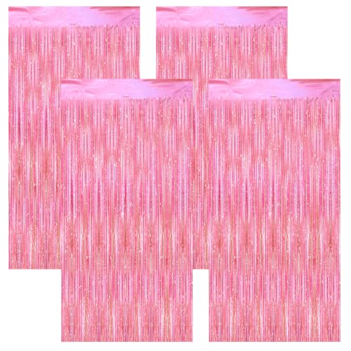 Pink Glitter Foil Fringe Curtain Pack for Party Decorations - 4 Pieces
