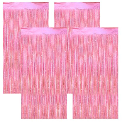 Pink Glitter Foil Fringe Curtain Pack for Party Decorations - 4 Pieces