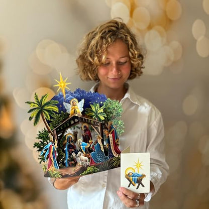 Christmas Pop Up Nativity Scene Card - Starlit Classic 15 Inch Holiday Greeting