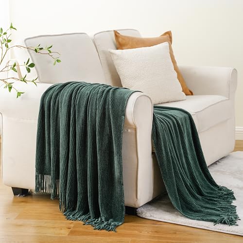 Dark Green Throw Blanket for Couch 60x80 Inches - Soft Farmhouse Style Bed Cover