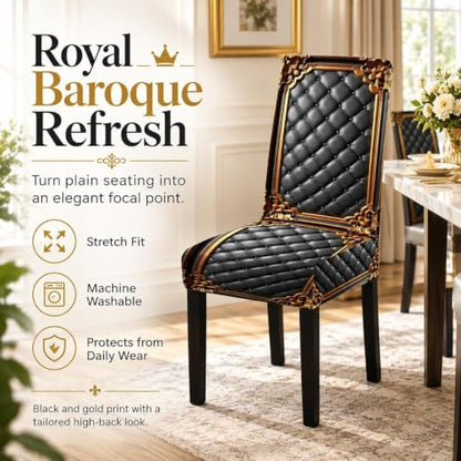 6pcs Washable Baroque Chair Covers - Elegant Dining Slipcovers for Chairs