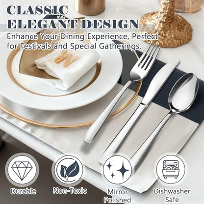 BEWOS 49-Piece Stainless Steel Flatware Set for 8 with Organizer - Includes Knives, Forks & Spoons