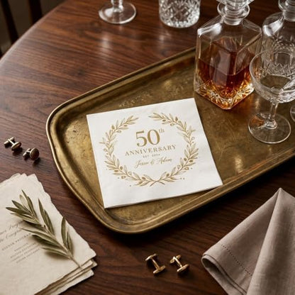 Personalized 50th Anniversary Napkins with Names and Date - Style 1 - Golden Wedding Party Decor