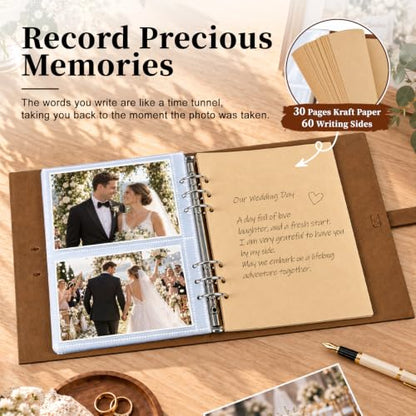 Leather Photo Album 4x6 Holds 240 Pictures with Scrapbook Pages - Moon Variation