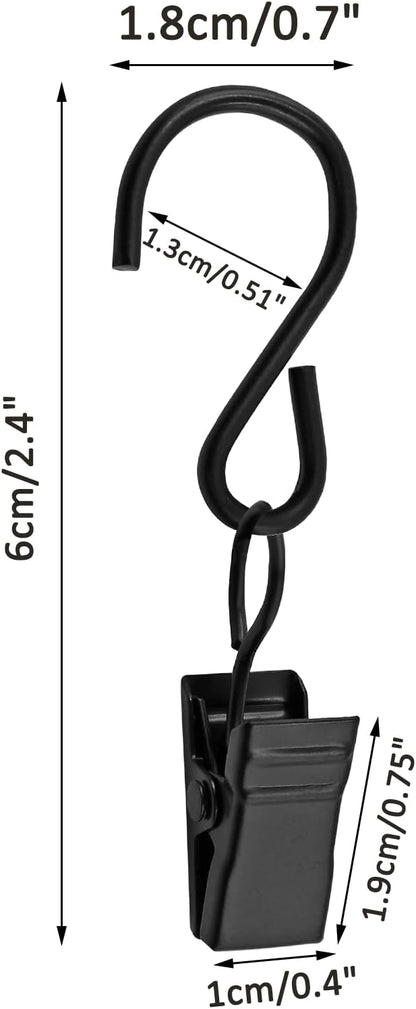 Skiennix 50 Pack Stainless Steel S Hooks - Durable Curtain Clips for String Lights | 2.4 Inch Long, Black