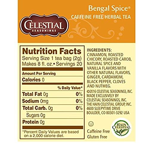 Celestial Seasonings Herbal Tea Bengal Spice 20 Count Pack of 4.